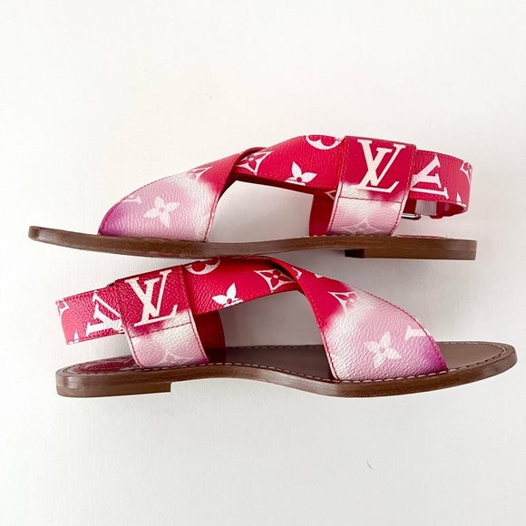 LOUIS VUITTON || Escale Palma Red Pink Ombré LV Monogram Logo Sandals EU 37.5 - Picture 11 of 13